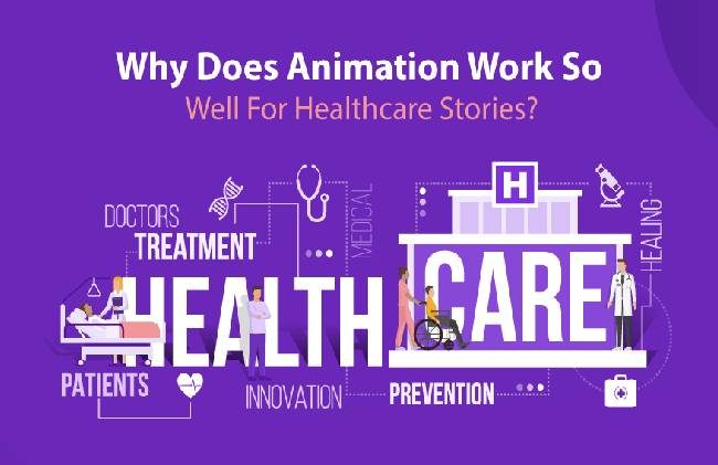 A Blue Colored Hospitality Image with the text why does animation work so well for healthcare stories.